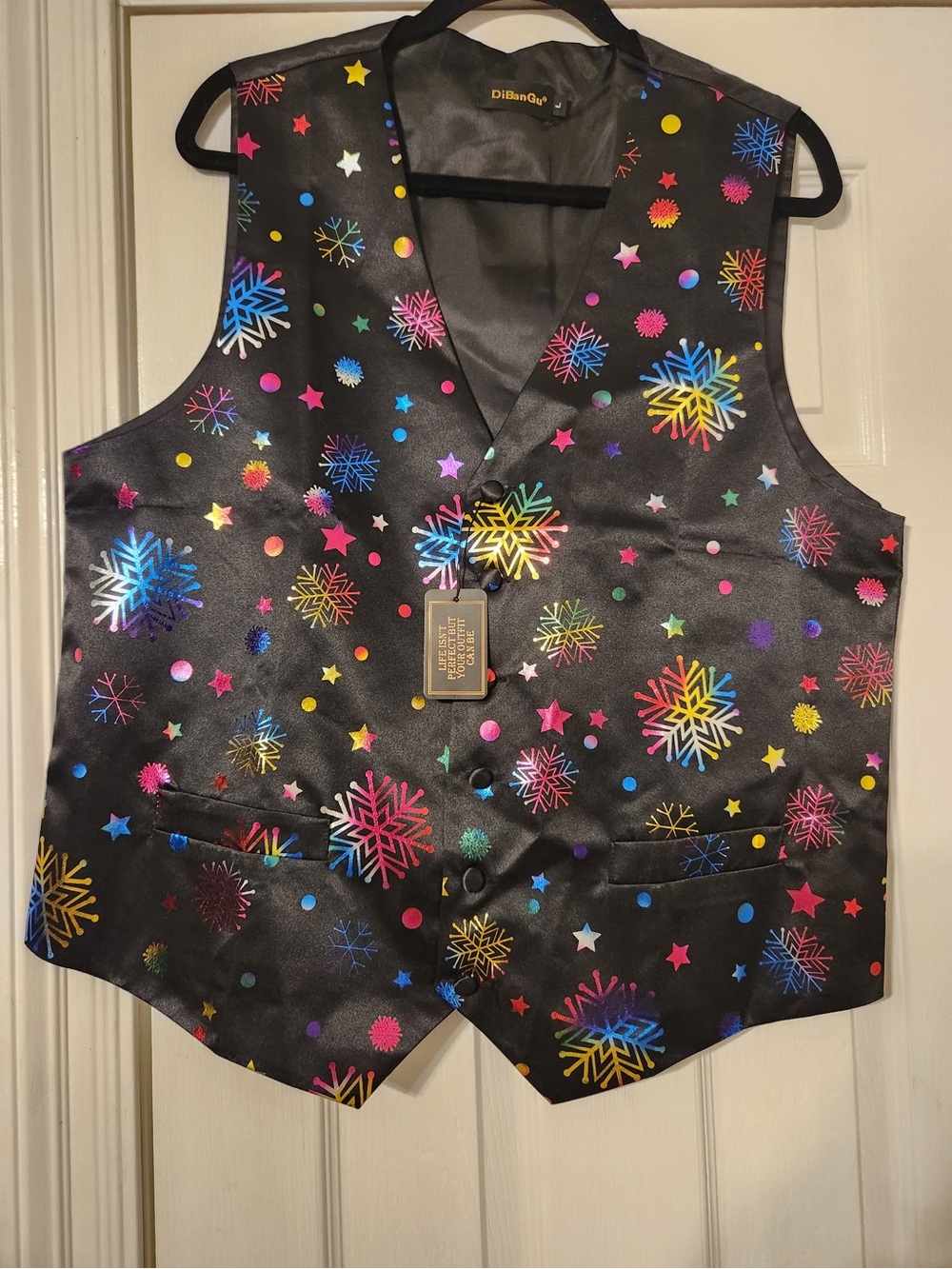 Black Vest with Multicolor Snowflake & Star Accents